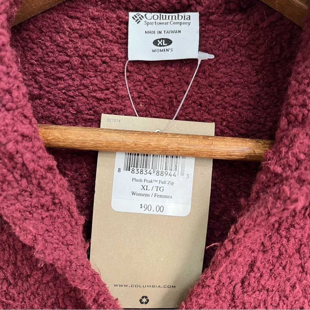 Columbia woman’s plush peak hoodie jacket maroon sherpa teddy size XL - Picture 7 of 8